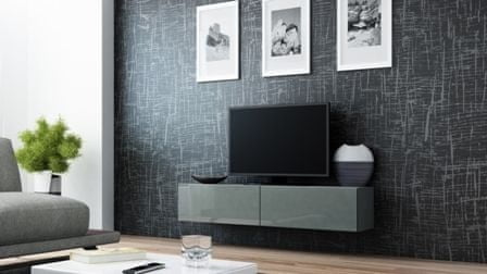 eoshop TV stolík Vigo 140 cm, šedá matná / šedá lesk